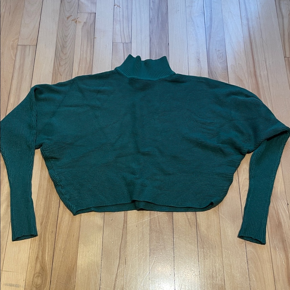 Magaschoni Teal Ribbed Cropped Turtleneck